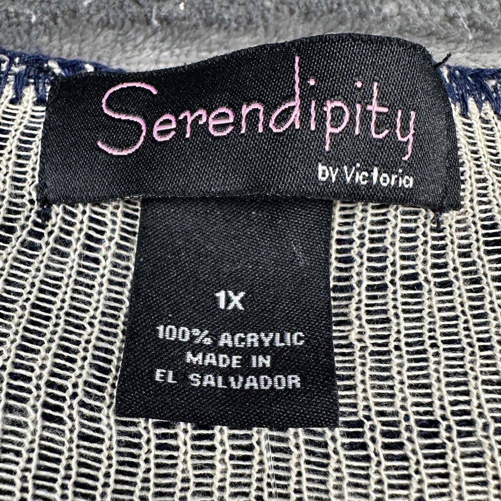Serendipity by Victoria American Flag Knit Fringe Vest Women 1X Stars Stripes - Picture 4 of 8